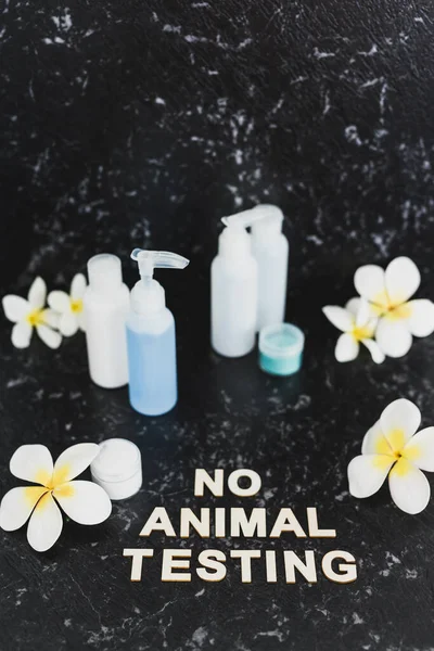 cruelty-free beauty, No Animal Testing message among lotions and