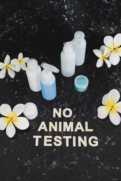 cruelty-free beauty, No Animal Testing message among lotions and