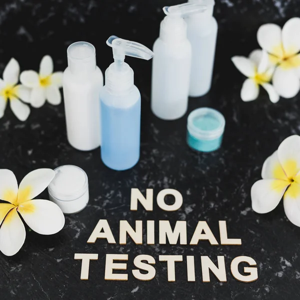 cruelty-free beauty, No Animal Testing message among lotions and