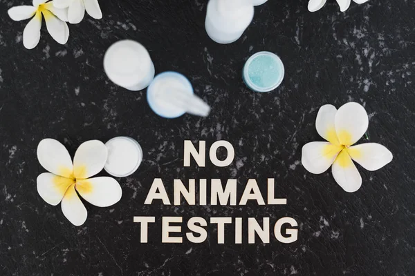 cruelty-free beauty, No Animal Testing message among lotions and
