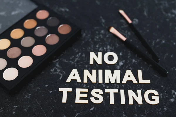 cruelty-free beauty, No Animal Testing message among make-up bru