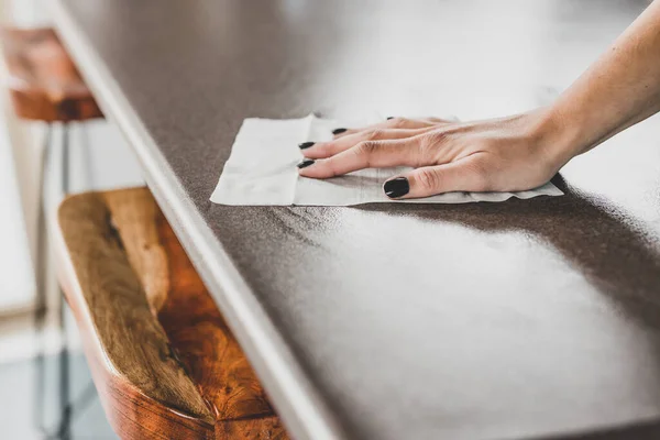 Concept Disinfecting Surfaces Bacteria Viruses Hand Cleaning Bar Table Disinfectant — Stock Photo, Image