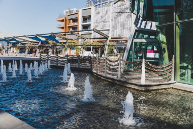 PERTH, WESTERN AUSTRALIA - December 24th, 2019: detail of the fountains with lovelocks outside of the Bell Tower in Barrack Square in Perth CBD