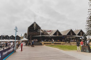 PERTH, WESTERN AUSTRALIA - December 29th, 2019: detail of restaurants and shops in Fremantle, a cool and popular location among young people near Perth