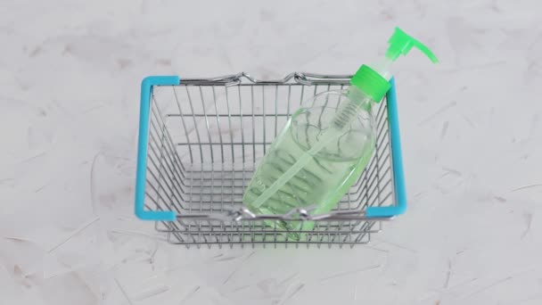 Bouteille Désinfectant Pour Les Mains Intérieur Panier Symbole Produits Très — Video