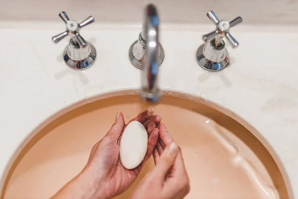 Flattening Curve Hygiene Pandemic Outbreaks Covid Woman Washing Her Hands — Stock Photo, Image