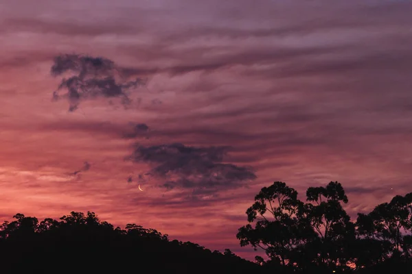 Roze Paarse Zonsondergang Boven Bergen Geschoten Tasmanië Met Uitzicht Berg — Stockfoto