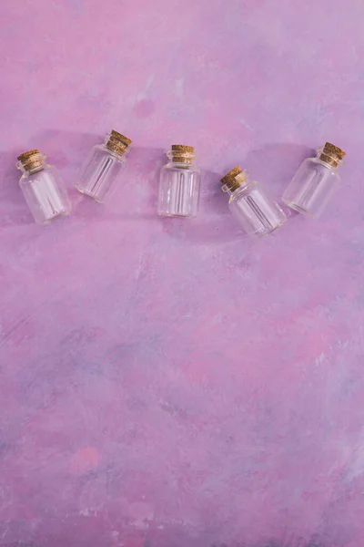 Skincare Beauty Products Concept Group Essential Oil Bottles Pink Background — Stock Photo, Image