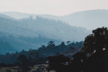 Tazmanya 'da Wellington Dağı üzerinden çekilen ve bulutların geçtiği ve hava değişen Avustralya' daki dağ manzarası