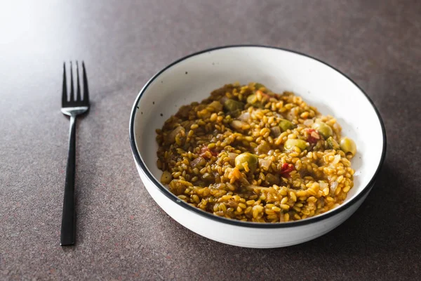 Concepto Recetas Alimentos Saludables Base Plantas Farro Vegano Con Verduras —  Fotos de Stock