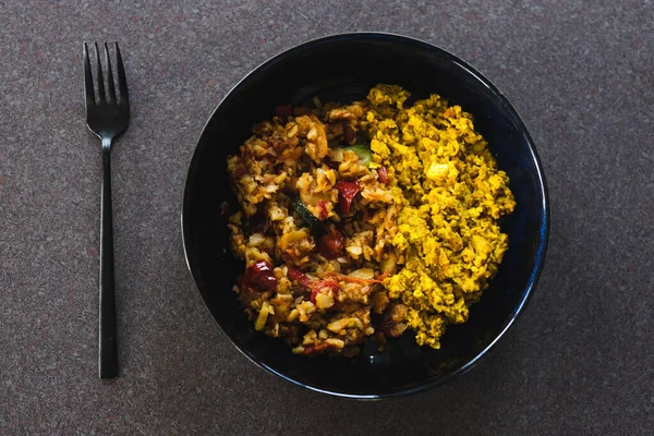 Concepto Recetas Alimentos Saludables Base Plantas Tofu Revuelto Vegano Con — Foto de Stock