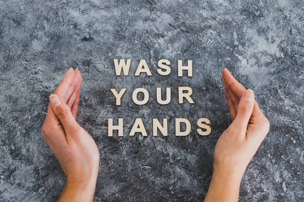 Сохранить Чистоту Борьбы Бактериями Вирусами Руки Окружающий Текст Мыть Руки — стоковое фото