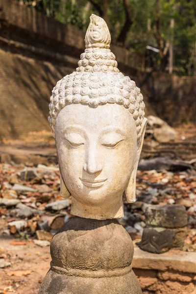 Stará socha hlavy Buddhy v Wat Umong, Chiang Mai, Thajsko — Stock fotografie