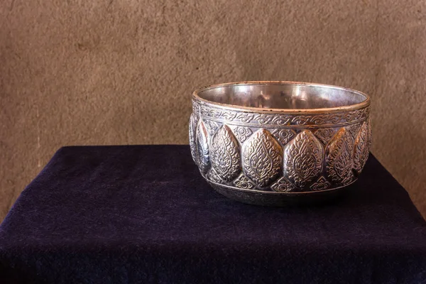 Still life of Cold water in silver water bowl of Thai style — Stock Photo, Image