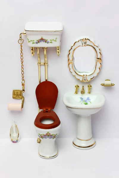 Toilet interior in Victorian vintage style. Isolated. White background