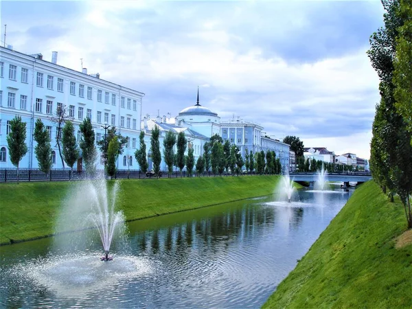 The fountains on the river in the city of Kazan.