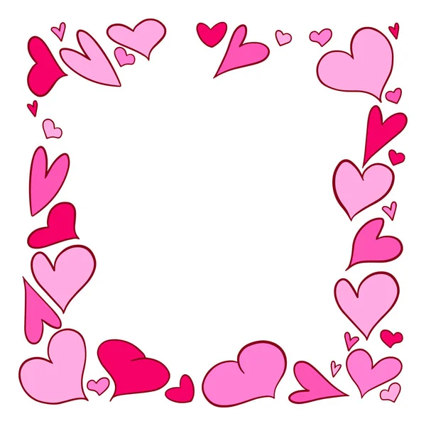 Vector illustration. Frame of hearts drawn by hand. Objects are not cropped, hidden under a mask. Isolated on white background. Easy to edit. Design element for Valentine\'s day, birthday, anniversary,