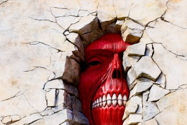 Osaka, Japonya - 6 Şubat 2015: Titan 'a saldırı Universal Stüdyoları Japonya' da başladı ve gerçek boyuttaki heykelin ölçeğini yakaladı / Shingeki no Kyojin