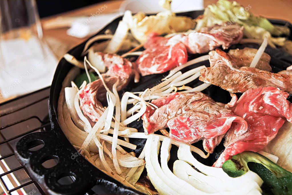 Asian-Style Pan-Fried Lamb Chops with Vegetables.Genghis Khan hot pot.Hokkaido cuisine.Sapporo cuisine