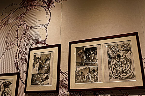 Osaka Japan 2019 Zahlreiche Exponate Bei Angriff Auf Titan Ausstellung — Stockfoto