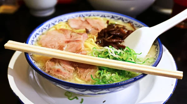 Close Japanese Barbecued Char Siu Pork Ramen Noodles Pork Bone — Stock Photo, Image