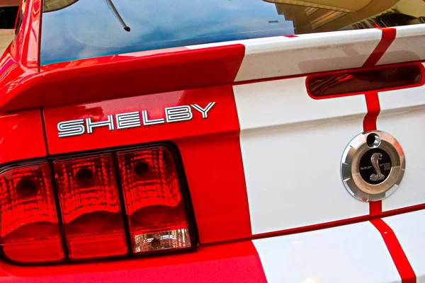 Osaka,Japan - Jan 20,2020 : Vehicle badge closeup of a Ford Mustang Shelby GT500 muscle car at Universal Studios Japan.