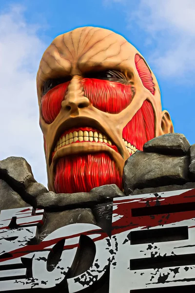 2020年1月20日 ユニバーサル スタジオ ジャパン でのサバイバルXrライドサインのための巨人 レースへの攻撃 季節限定アトラクション — ストック写真