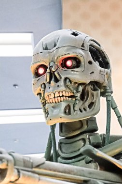 Osaka, Japonya - 20 Ocak 2020: Terminatör 3d 'den T-800 Endoskeleton' un fotoğrafı, Terminatör 6 Dark Fate 