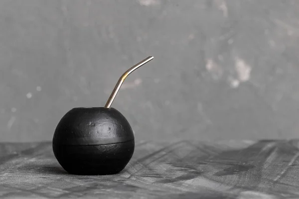 Black Gourd Sipped Metal Straw Best Use Yerba Mate Tea — Stock Photo, Image