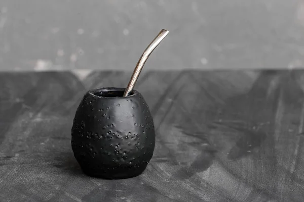 Black Gourd Sipped Metal Straw Best Use Yerba Mate Tea — Stock Photo, Image