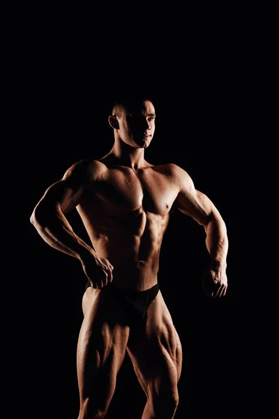 Homens Fortes Posando Mostrando Músculos Grande Forma Antes Campeonato Perfeito — Fotografia de Stock