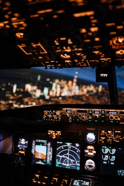 Vuelo Sobre Megápolis Foto Nocturna Dubai Burj Khalifa Desde Cabina — Foto de Stock