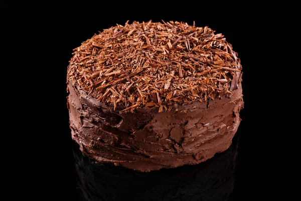 Sinful Triple Chocolate Cake Coated Cream Grated Chocolate Top Confectionary — Stock Photo, Image