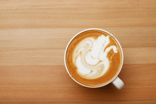 Coffee Latte Nice Presentable Plating White Mug Top View Wooden — Stock Photo, Image