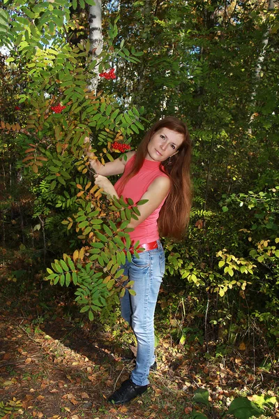 Menina Fotografada Perto Cinza Montanha — Fotografia de Stock