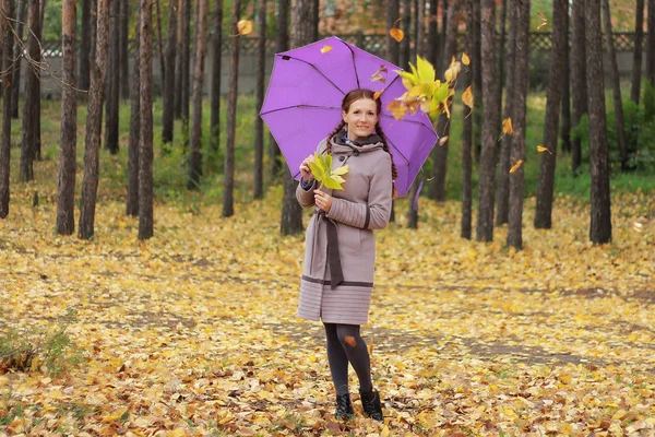 Chica Caminando Otoño Parque —  Fotos de Stock