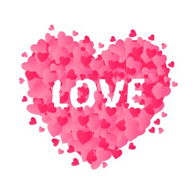 Kalp şekli vektör pembe konfeti sıçrama ile beyaz kalpli çerçeve içinde