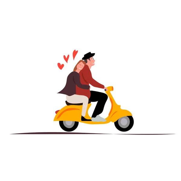 Boyfriend Girlfriend Riding Scooter Flat Vector Illustration — Stock Vector