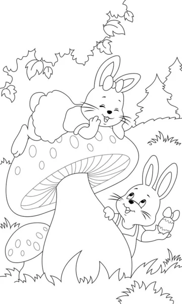 Окраска Пасхальной Открытки Кроликами Яйцом Лицензионные Стоковые Иллюстрации
