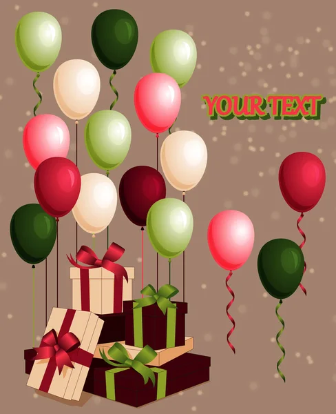 Вітальна Листівка Подарунками Повітряними Кульками — стоковий вектор