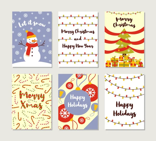 Conjunto de tarjetas de felicitación de Navidad y Feliz Año Nuevo — Vector de stock