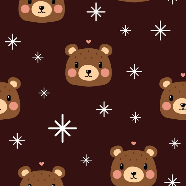 Alegre patrón oso sobre fondo marrón — Vector de stock