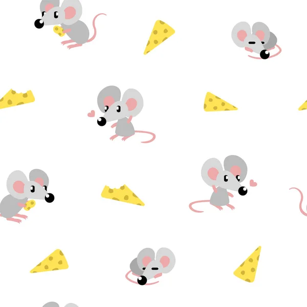 Szara mysz i wzór sera — Wektor stockowy