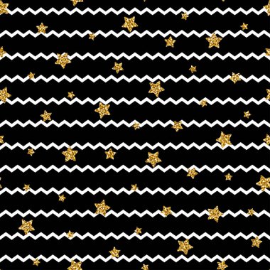 Zikzak şerit ve altın parıltılı yıldız deseni