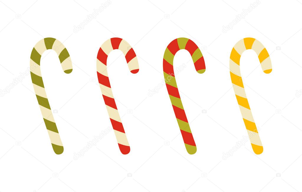 Candy cane vector illustrations. Christmas season elements. Hand drawn, simple illustration set.