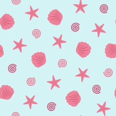 Mavi arkaplanda deniz kabuğu deseni