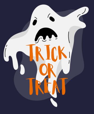 Cadılar Bayramı arkaplan koleksiyonu. Cadılar Bayramı tebrik kartı ve afişi, parti işareti. İşaretli ve sembollü tasvir et. Düz tasarım çizgi film