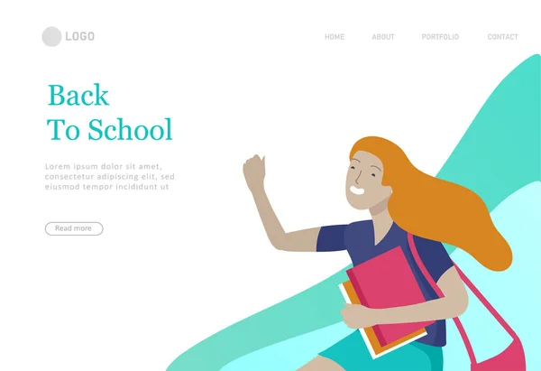 Landing Page Template mit fröhlichen Schulkindern, die fröhlich hüpfen und lachen. Konzept von Glück, Freude und Spaß. Vektor-Illustration für Banner — Stockvektor
