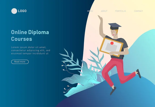 Conjunto de modelos de design de página web com pessoas de aprendizagem descontraídas ao ar livre e pós-graduação para educação on-line, treinamento e cursos. Conceitos modernos de ilustração vetorial — Vetor de Stock