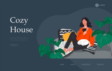 Kanepede oturan ve dinlenen bir kızın olduğu sayfa şablonu.